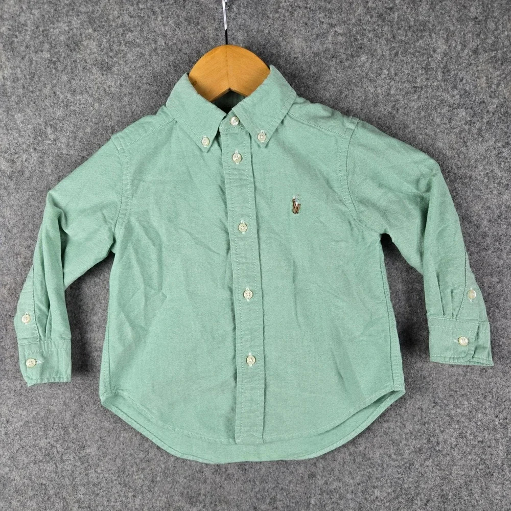 Ralph Lauren Oxford Shirt Kids 2T Green Long Sleeve Button Down Pony Logo
